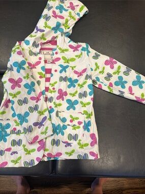 Hatley White Raincoat with Blue, Pink, Purple & Green Butterflies